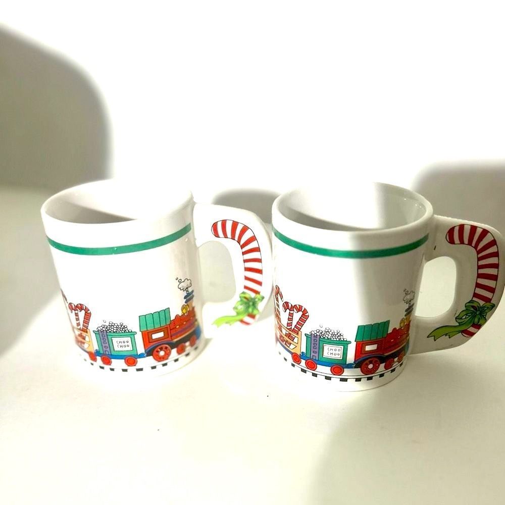 Vintage Christmas Choo Choo Train Mugs set of 2